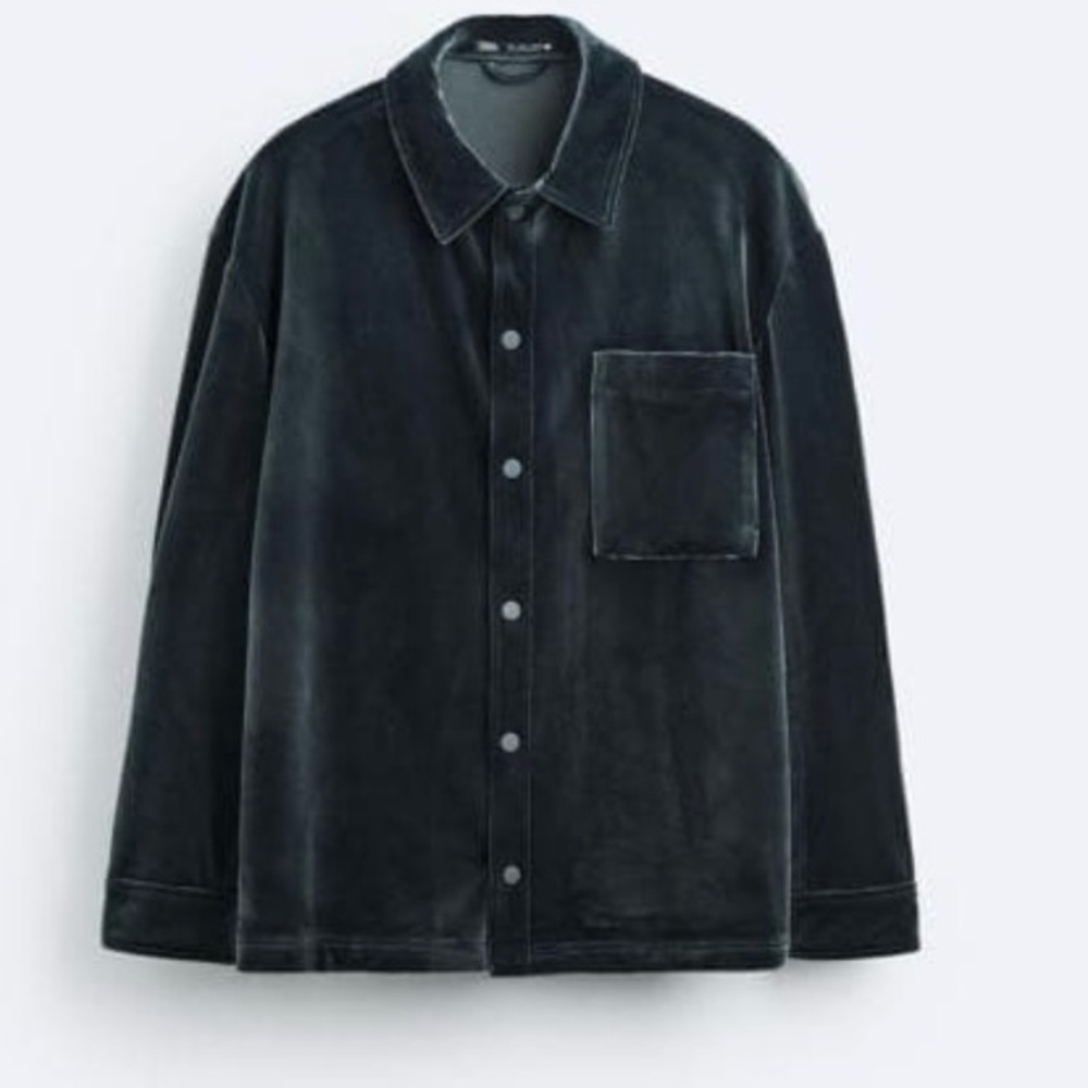 NWT Zara Velvet Jacket in‎ Dark Gray Sz M